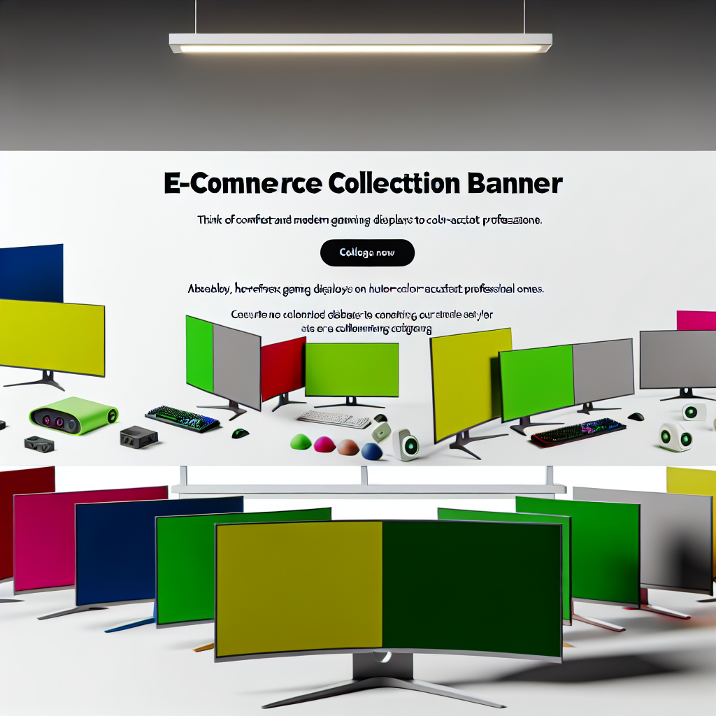 Multiple computer monitors in a showroom, including gaming and color-accurate professional displays.