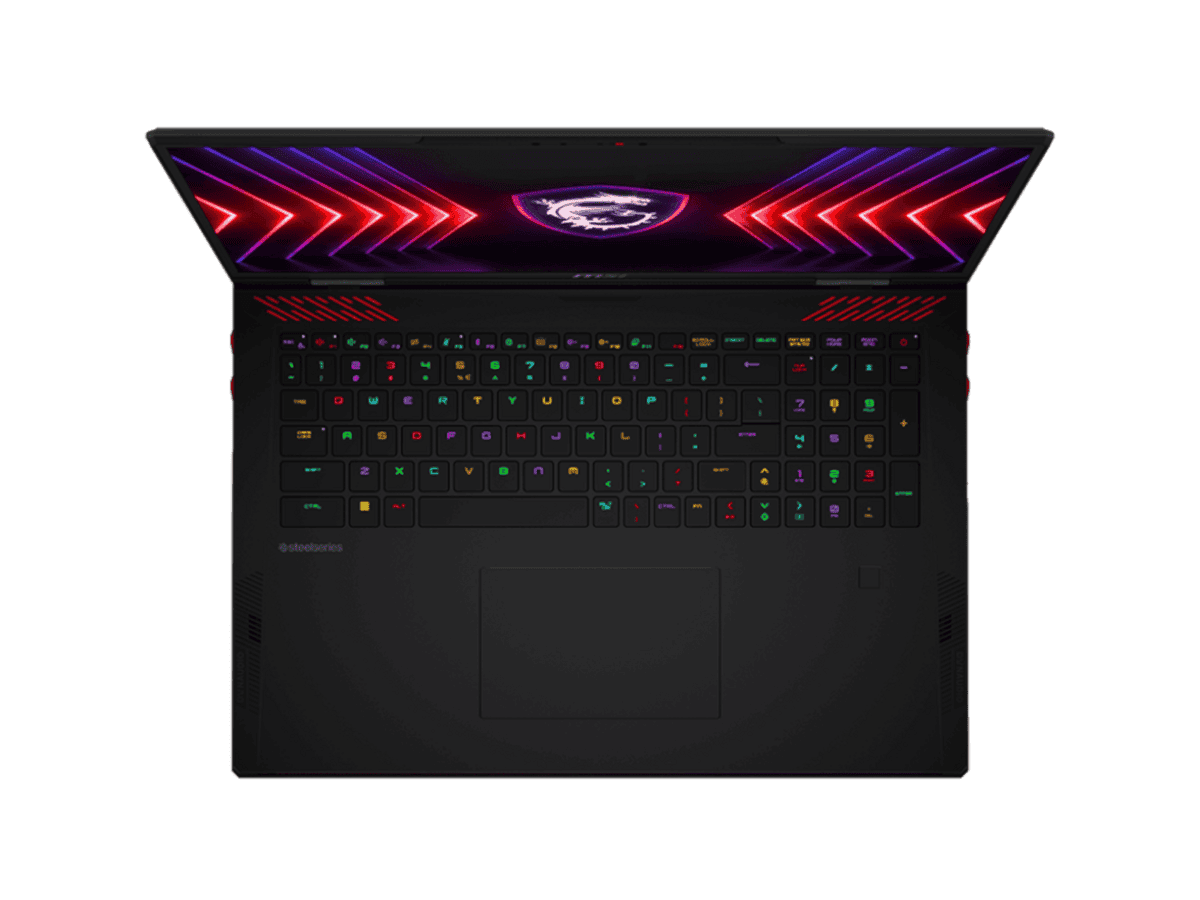 MSI Raider 18 HX gaming laptop in black with i9-14900HX, 32GB DDR5, RGB backlit keyboard
