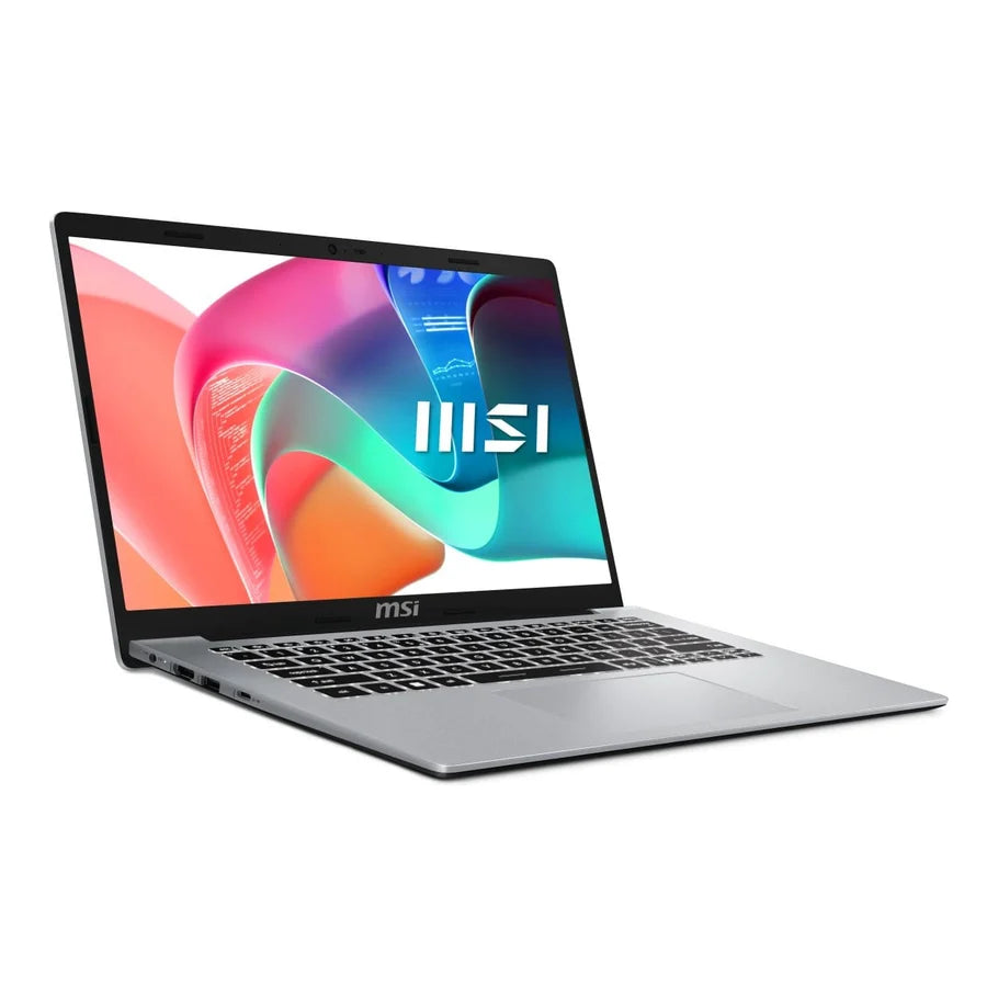 MSI Modern 14 F1MG laptop in urban silver with a 14-inch FHD display
