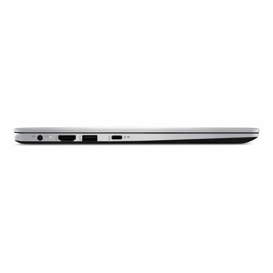 MSI Modern 14 F1MG laptop in urban silver, side view showing HDMI and USB ports