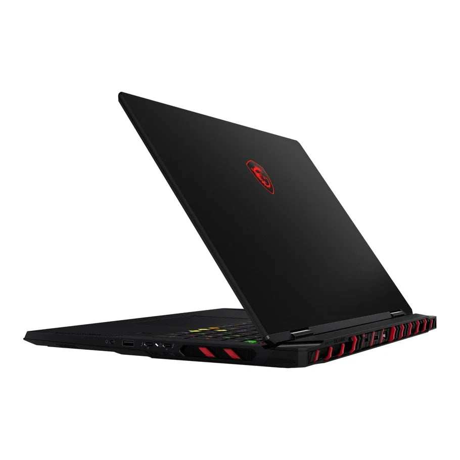 MSI Raider 18 HX AI gaming laptop with black finish and red MSI logo.