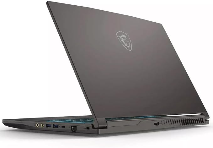 MSI Thin 15 gaming laptop in dark gray with visible MSI logo