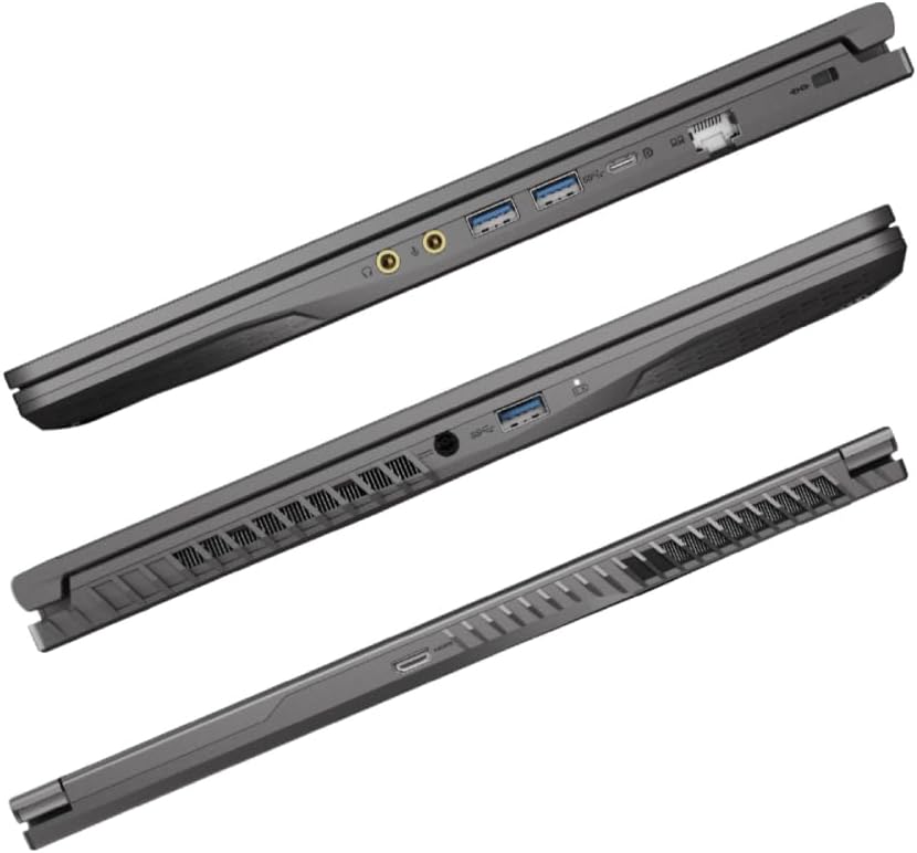 MSI THIN 15 gaming laptop with Intel i5-13420H, dark gray chassis and side I/O ports